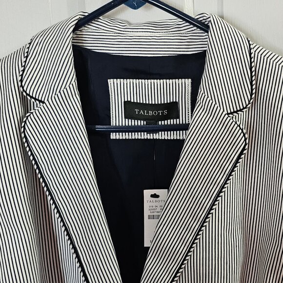 Women’s Talbots Cotton Blend 2 Button Navy Stripe Blazer Size 14 NWT - Picture 3 of 5
